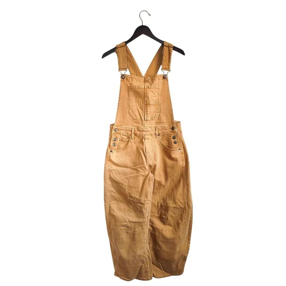 New We The Free People Overalls XS Barrel Leg Good Luck Tan Streetwear Utility
